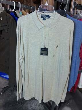 NWT Polo Ralph Lauren Heather Tan Long Sleeve Mesh Polo Shirt Size Large
